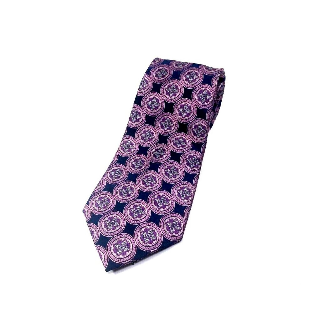 Tasso Elba Mens Tie Necktie Multicolor Geometric Floral 100% Silk Woven Classic